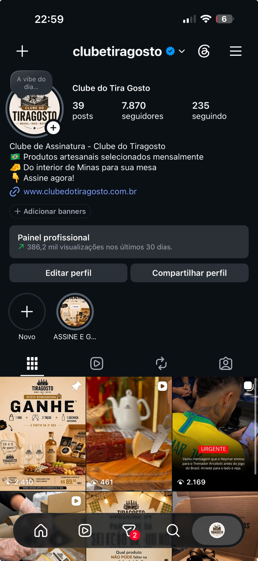 Perfil do @clubetiragosto no Instagram