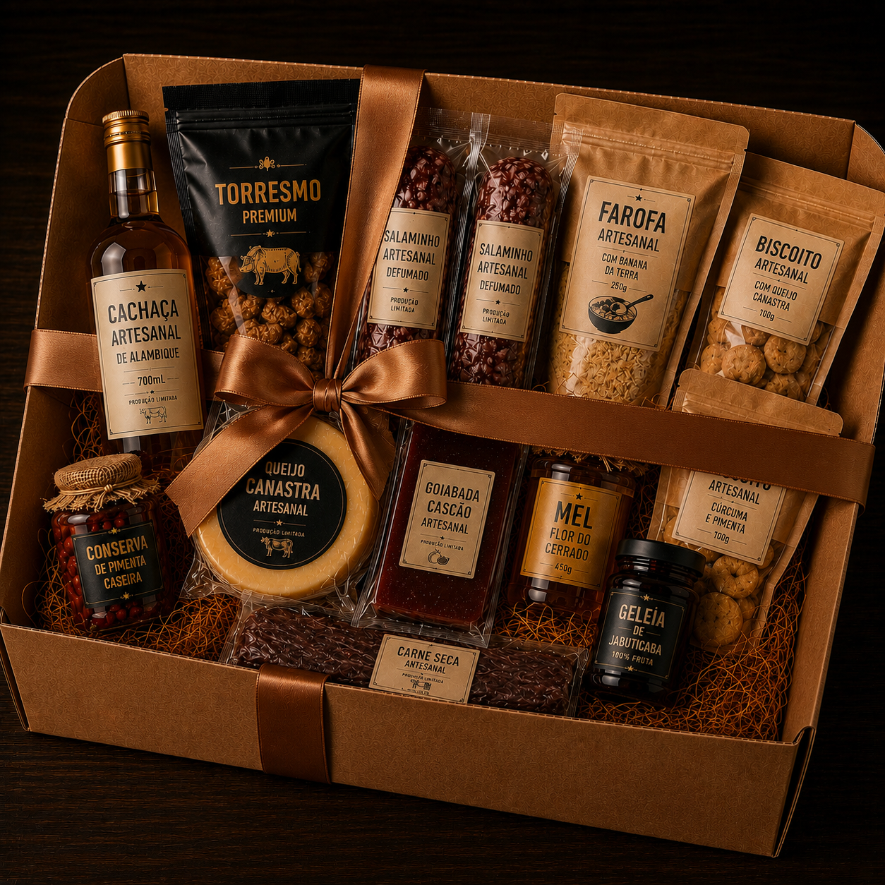 Gift Box artesanal Tiragosto — caixa presente com 12 produtos